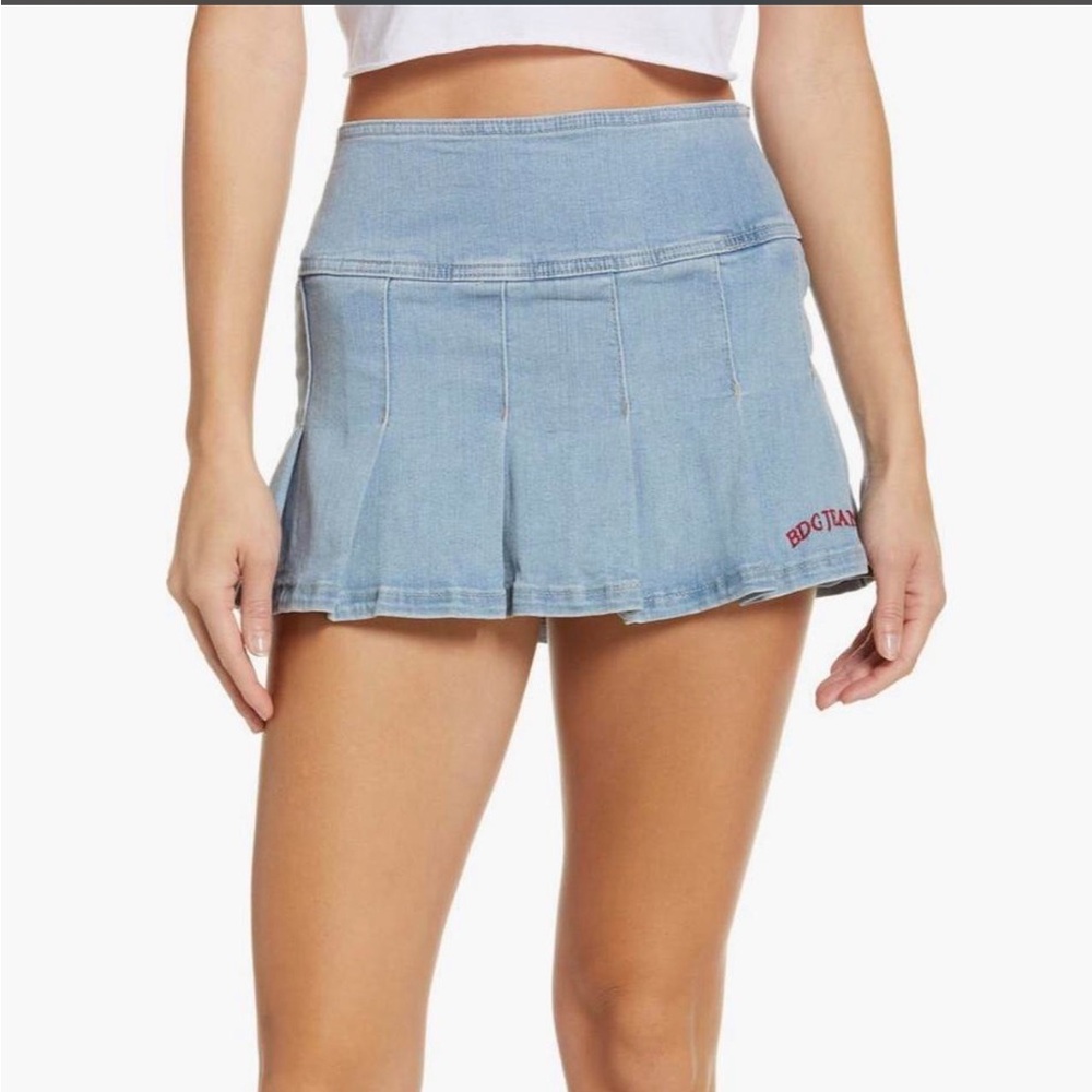BDG Light Blue Pleated Denim Mini Skirt